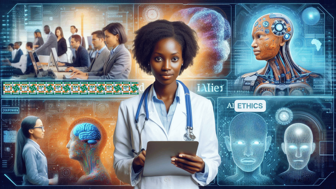 A collage of images depicting new job opportunities created by AI in Kenya, such as data scientists, machine learning engineers, and AI ethicists