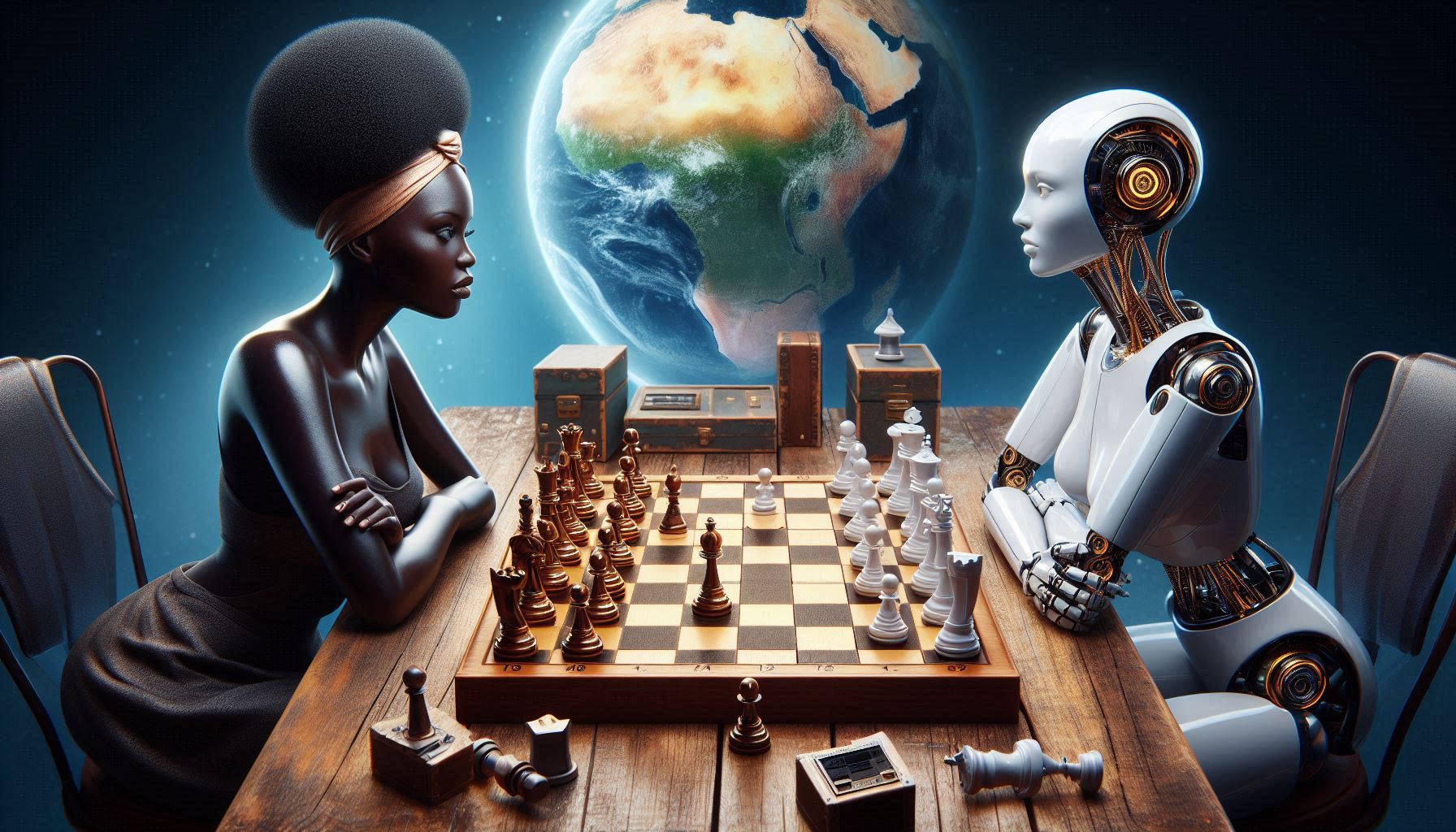 A chessboard with a human and a robot playing against each other - Espiknow 