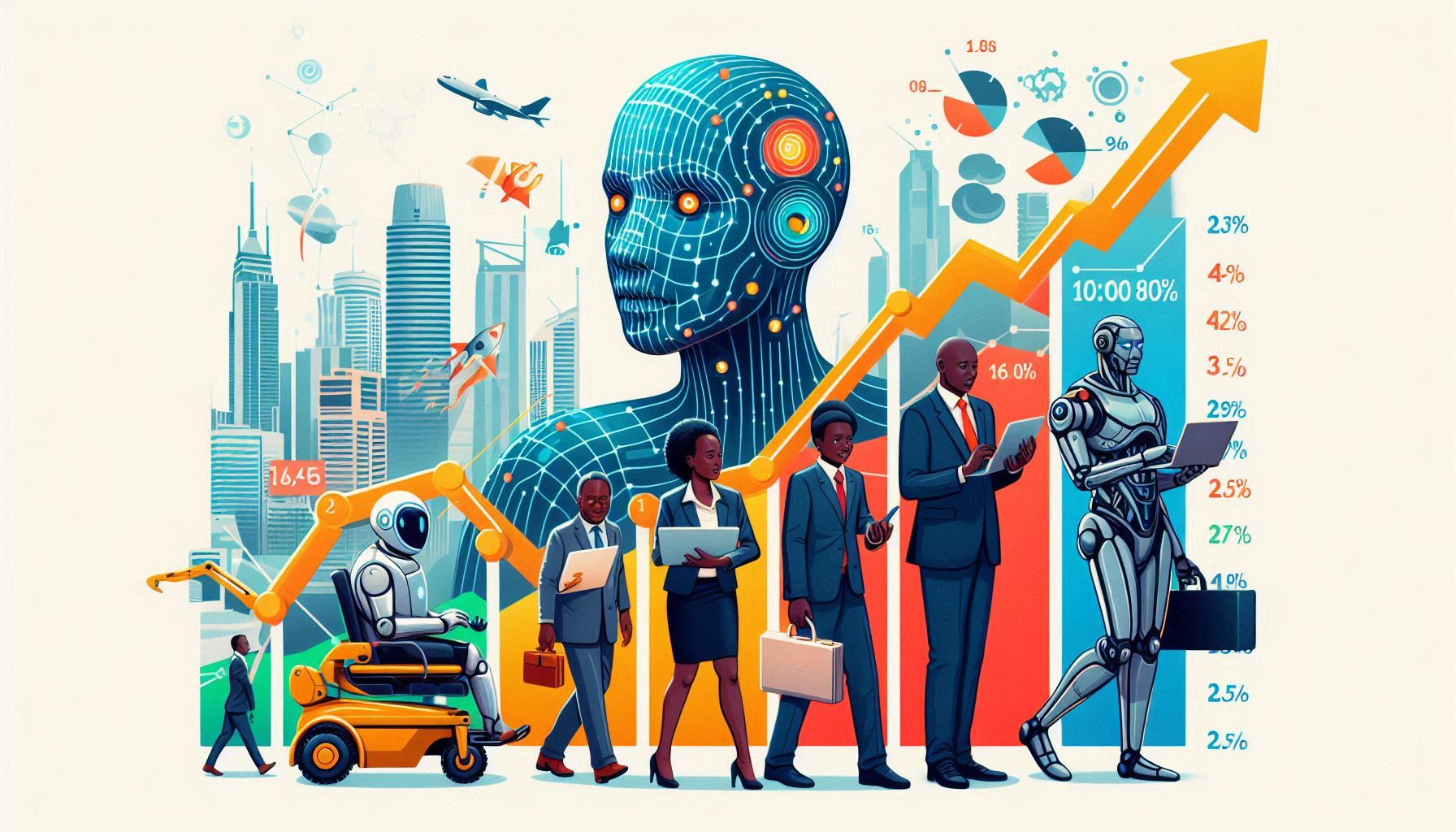 A chart showing the projected impact of AI on different job categories in Kenya, with some jobs declining and others growing